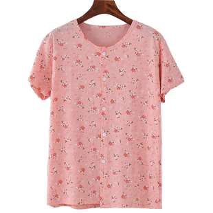 中老年女士纯棉薄款妈妈开衫系扣子短袖半袖夏季薄棉开襟针织花衫