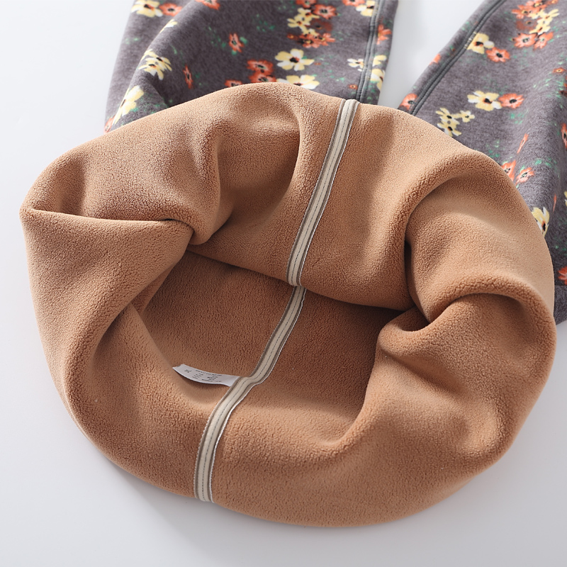 中厚女士加绒保暖裤中老年妈妈高腰弹力一体绒碎花打底裤薄棉裤冬