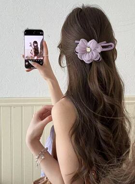 明媚假日～夏日氛围感花朵鸭嘴夹少女千金风发夹紫色ins甜辣风