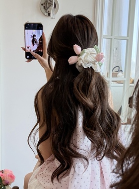 含苞待放～郁金香大肠发圈女新款韩系慵懒高级感扎头发绳发饰碎花