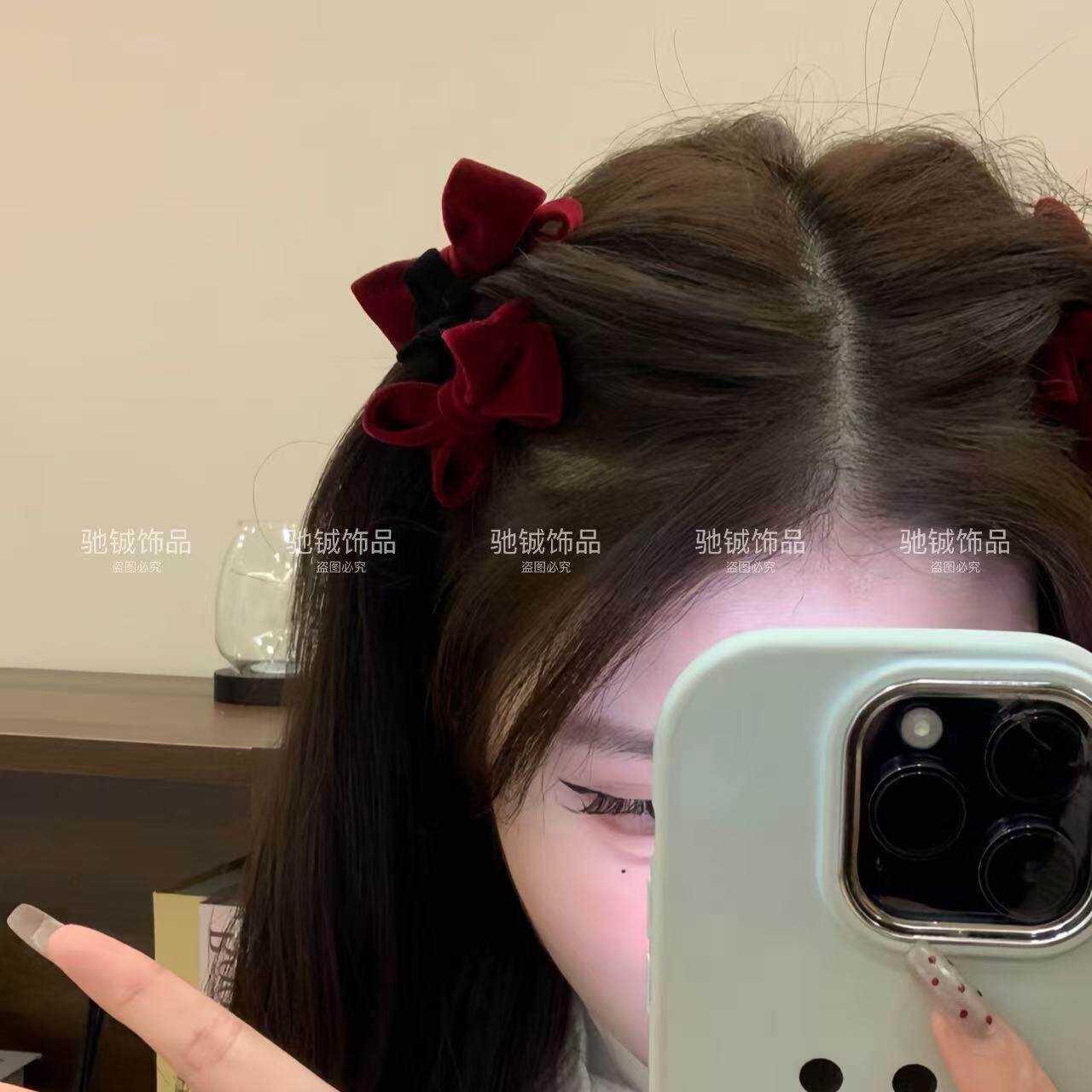 甜系公主~丝绒蝴蝶结小抓夹圣诞新年红在逃公主发饰显脸小公主头