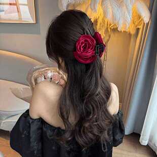 炙热玫瑰~双面玫瑰鲨鱼夹高级感盘发抓夹气质优雅后脑勺大号发饰