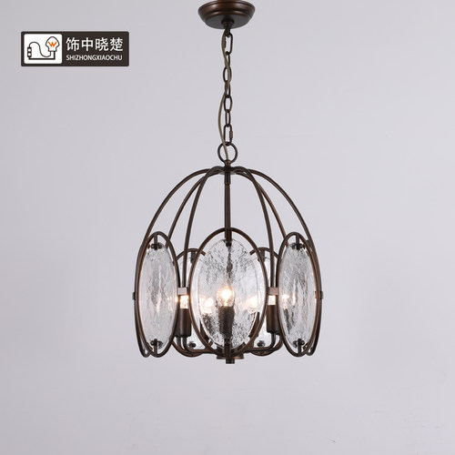 美式复古铁艺中古餐厅玻璃吊灯