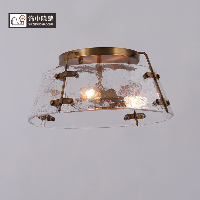 饰中晓楚 美式复古全铜入户吸顶灯个性大气阳台过道玄关玻璃灯具