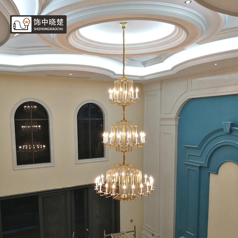 美式轻奢复式楼别墅客厅大吊灯