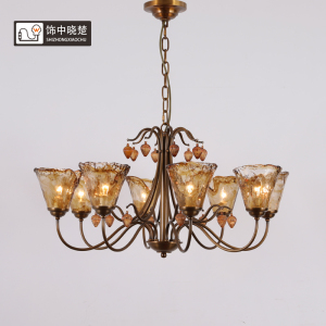 饰中晓楚 美式全铜客厅吊灯乡村复古法式vintage卧室餐厅玻璃灯具
