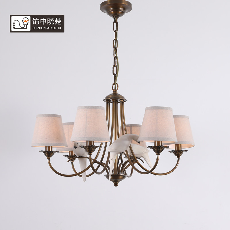 饰中晓楚 美式复古客厅吊灯乡村法式中古风温馨布艺卧室全铜灯具,家装灯饰光源,卧室/书房吊灯,淘宝优惠券,粉丝福利购,淘宝优惠卷