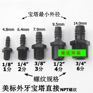 NPT外螺纹宝塔直接 美标塑料外牙软管接头 美制外丝软管水咀直接