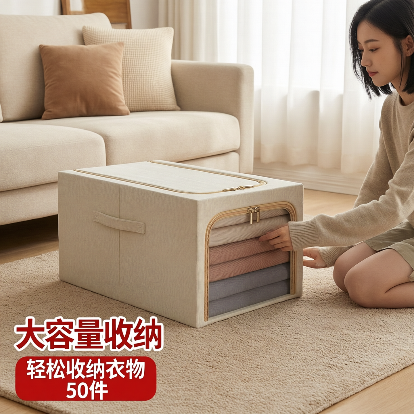 衣服收纳箱家用布艺衣柜衣物整理盒子可折叠大容量特大储物筐神器