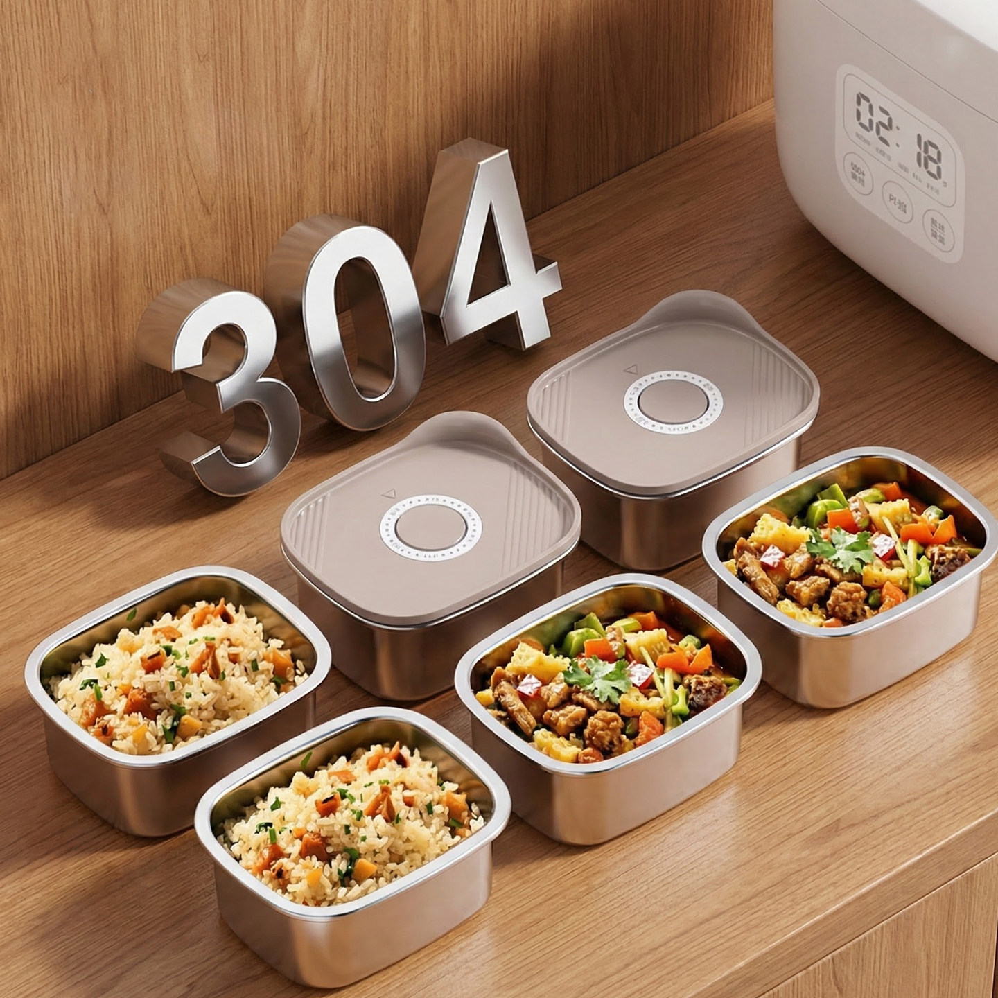 304不锈钢糙米饭分装盒食品级减脂减肥定量冷冻可微波杂粮小饭盒