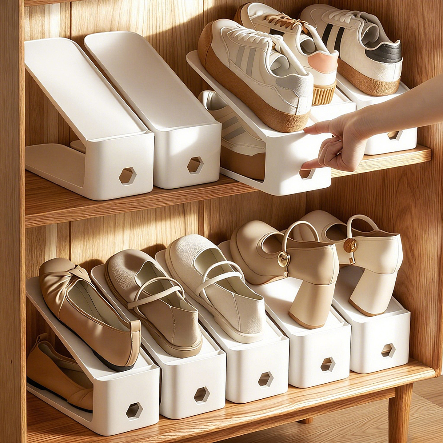 日本鞋子收纳神器家用鞋柜内省空间拖鞋托架分双层隔板叠放可调节,收纳整理,鞋子收纳架,淘宝优惠券,粉丝福利购,淘宝优惠卷