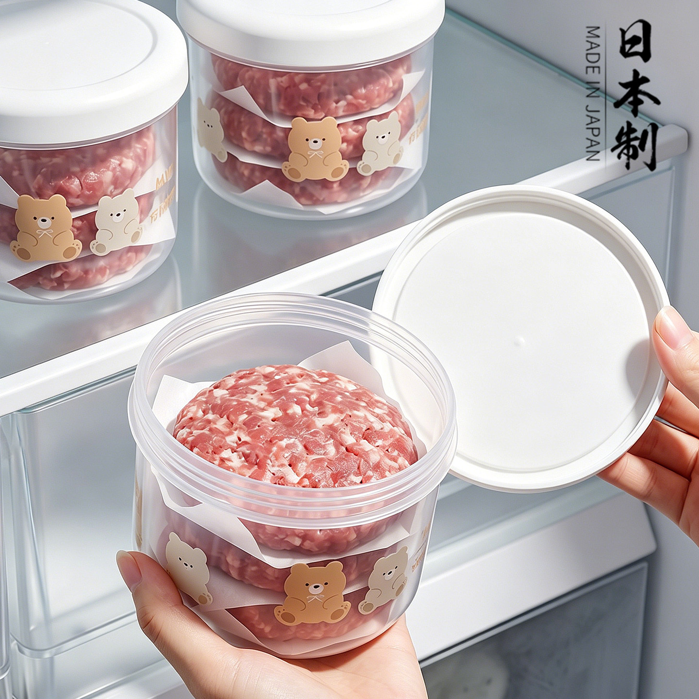 日本进口牛肉饼分装盒食品级家用冰箱冷冻虾馅饼收纳盒保鲜密封罐