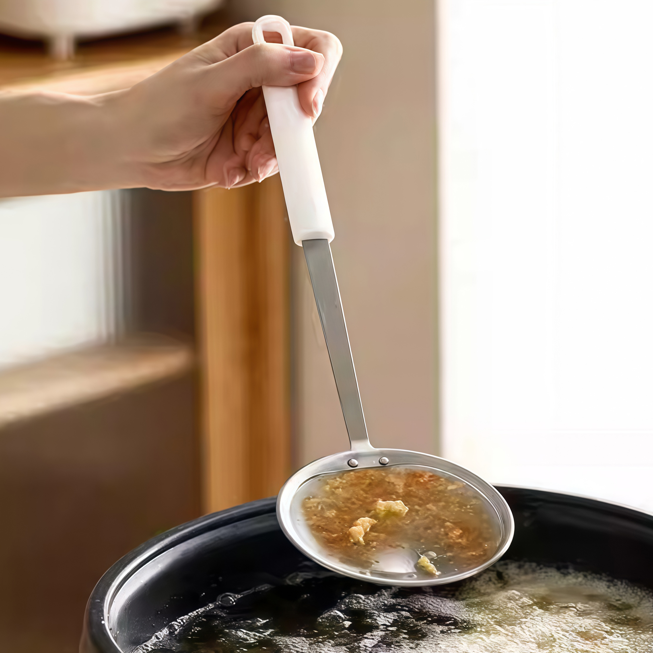 日本304不锈钢打沫勺厨房漏勺厨房撇油勺火锅撇浮沫过滤一体网筛