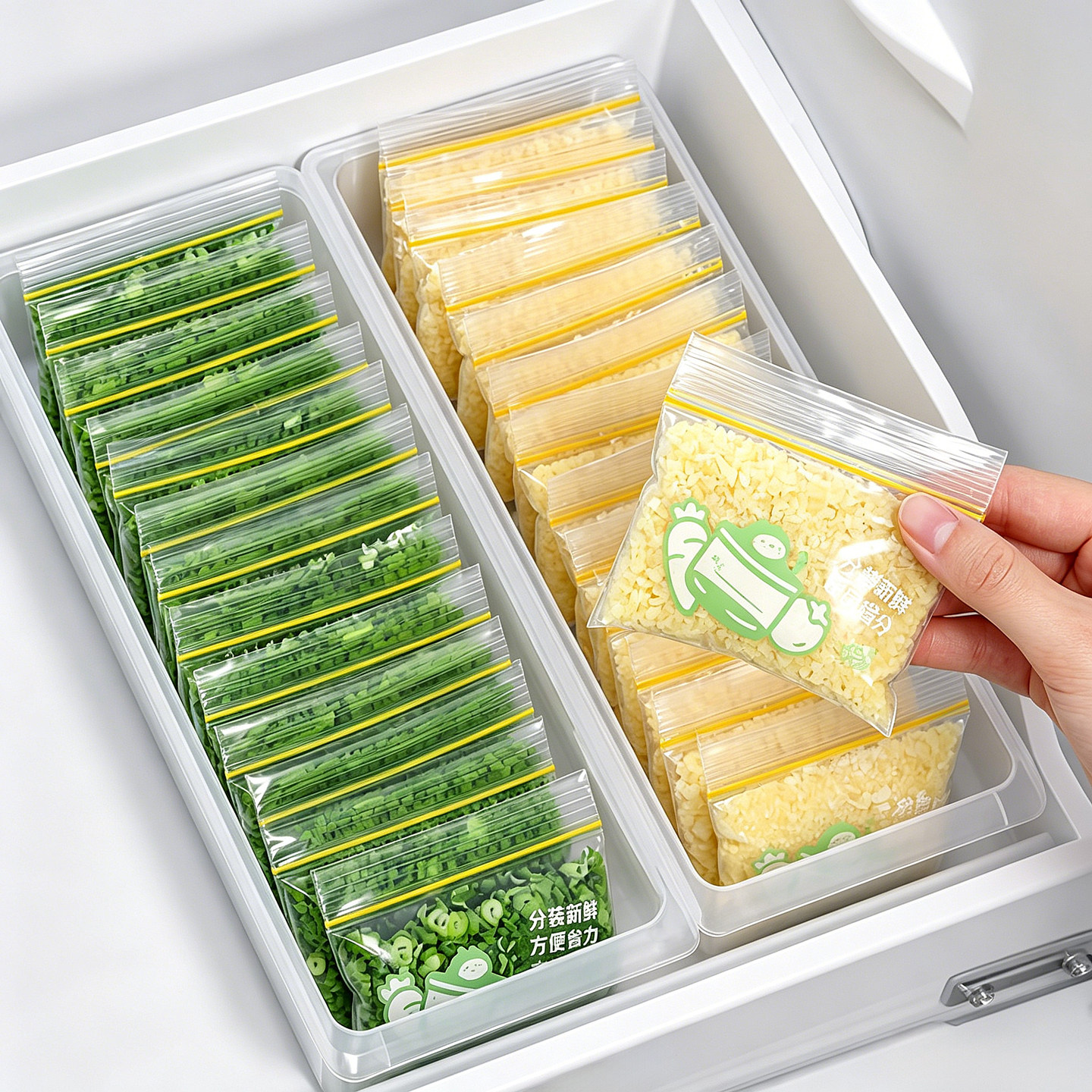 日本品牌冰箱葱姜蒜末冷冻专用分装保鲜袋食品级抗菌迷你密封袋子