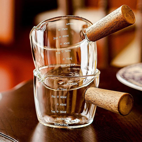 日本玻璃咖啡奶盅杯量杯刻度杯