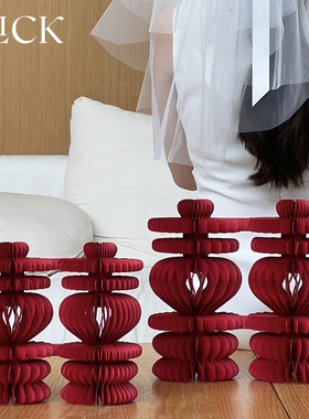 click囍字折纸摆件双喜婚庆用品蜂窝纸立体婚房布置装饰婚礼摆台