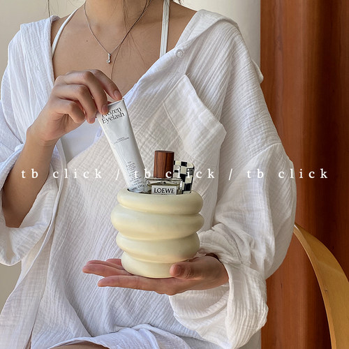 Click蜜罐形陶瓷收纳筒哑光奶黄