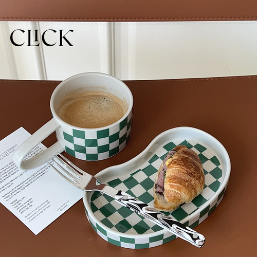 click马克杯陶瓷棋盘格复古