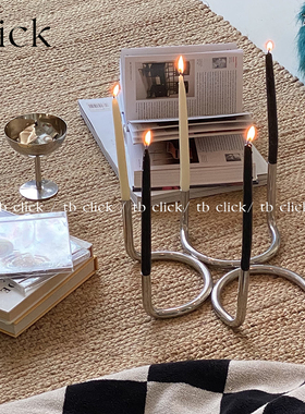 Click包豪斯不锈钢金属U形双子烛台简约创意家居装饰摆件北欧ins