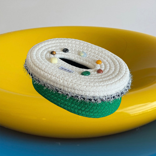 手工棉绳编织宝石抽纸收纳盒