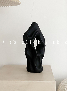 click小众抽象艺术陶瓷摆件中古雕塑花瓶装饰花器 山形ins博主款