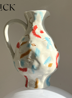 click原创小众设计手工彩绘艺术高级感陶瓷花瓶北欧家居客厅装饰