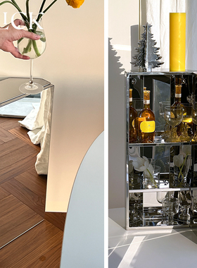 卫浴厨房收纳～外贸款无边框镜面不锈钢玻璃转角柜上墙镜柜ins风