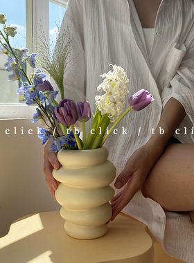 Click陶瓷蜜罐花瓶 不规则圈圈插花器桌面摆件家居装饰 原创设计