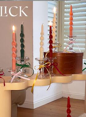 click新款长杆螺旋型彩色蜡烛节日生日氛围装饰 韩国ins风扭扭