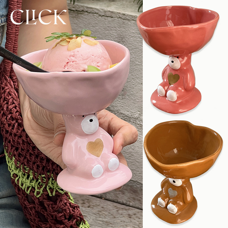 click小熊爱心陶瓷甜品冰激凌碗