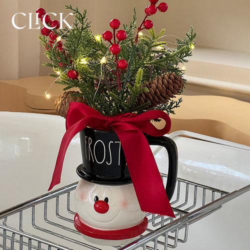 click陶瓷雪人花瓶圣诞花束礼物