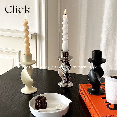 复古自制中古扭扭陶瓷烛台摆件