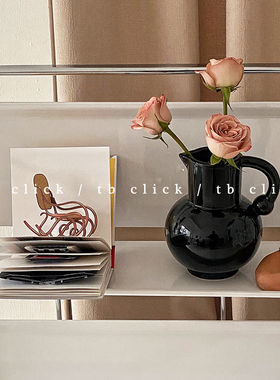 click法式提手花瓶奶壶形状陶瓷花器摆件自制款家居民宿装饰ins风