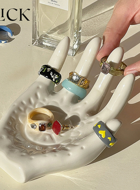 click手掌形戒指托收纳置物架陶瓷摆件 饰品展示架陈列拍照道具