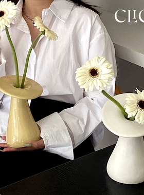 Click原创设计蘑菇型陶瓷花瓶摆件插花器 可爱艺术家居装饰 桌面