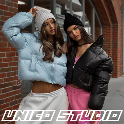 欧美ins博主上身纯色短款棉服