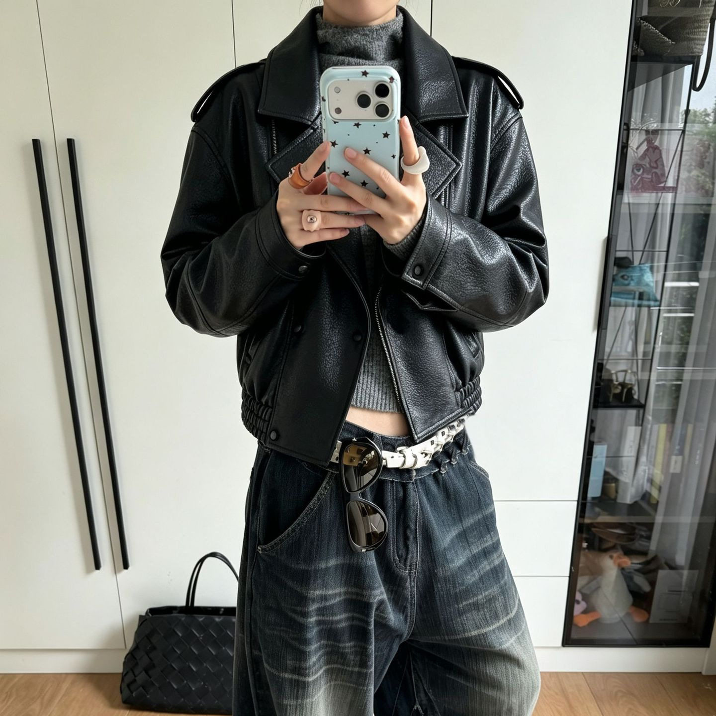 付智恩同款复古机车皮衣夹克女图片
