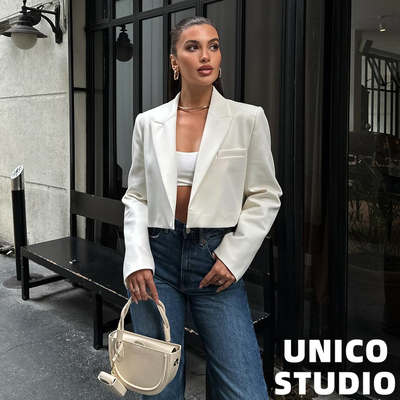 ins博主上身无扣短款小西装开衫