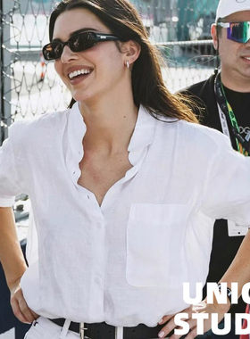 肯豆上身！松弛感拉满！欧美风亚麻宽松显瘦防晒白色长袖衬衣衬衫