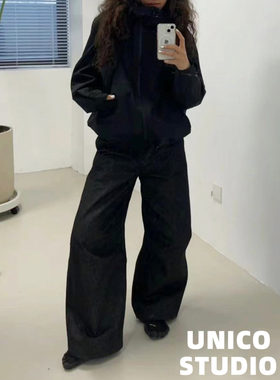 显瘦神裤！cleanfit黑色中腰宽松阔腿休闲百搭拖地牛仔长裤女