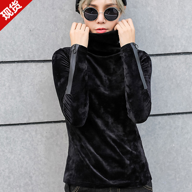 欧洲站金丝绒春季弹力长袖t恤