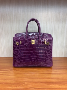 高光尼罗鳄鱼皮bk25手缝蜡线经典 高贵手提女包 时尚