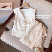法式 V领无袖 马甲高级感亚麻凉感透气西装 老钱风夏季 马甲2025新款