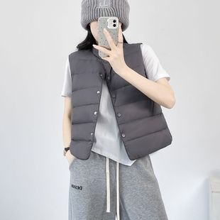 背心外穿 轻薄百搭内胆中式 高级灰羽绒棉马甲女短款 2025秋冬新款