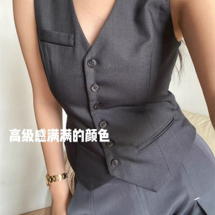 2025春秋新款女士修身显瘦马甲英伦风西装短外套复古坎肩背心时尚