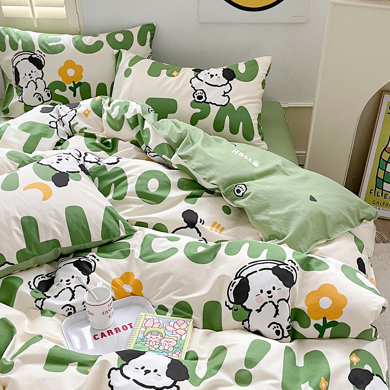 纯棉四件套全棉1.8米床上用品1.5被套床笠2.0m床单儿童卡通三件套