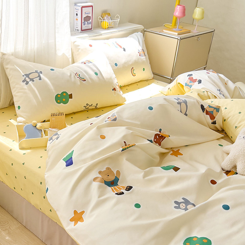 鲁啦啦 趣味纯棉儿童床笠被套卡学生宿舍1.2m单人床单三四件套件,床上用品,床品套件/四件套/多件套,淘宝优惠券,粉丝福利购,淘宝优惠卷