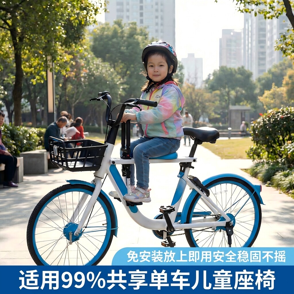 共享单车儿童座椅可折叠宝宝大童前置免安装便携安全带扶手带脚踏