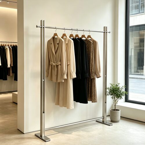服装店落地架展示架不锈钢拉丝男女装陈列架加厚衣服架中岛架童装