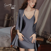 性感纯欲睡衣女夏轻奢内衣露背带胸垫吊带睡裙外袍家居套装 高级感